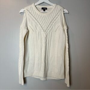 a.n.a. White Cable Knit Cold Shoulder Sweater Medium